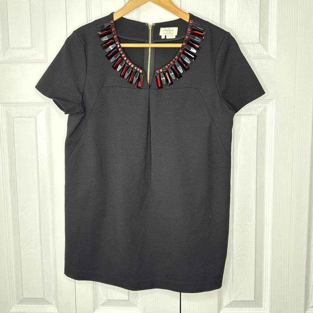 Kate Spade Jewell Beaded Sz 8 Black Short Sleeve stretch top‎